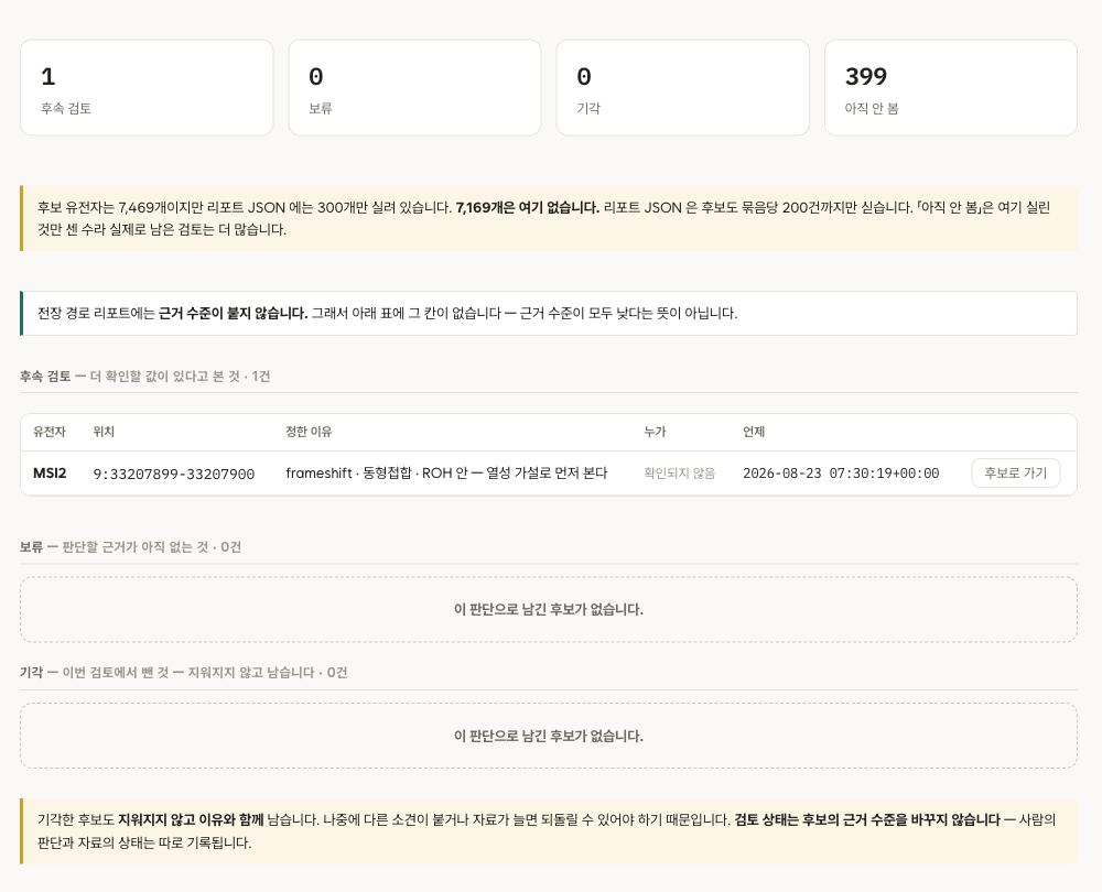 후속 검토와 보류, 기각을 구분한 검토 상태 화면